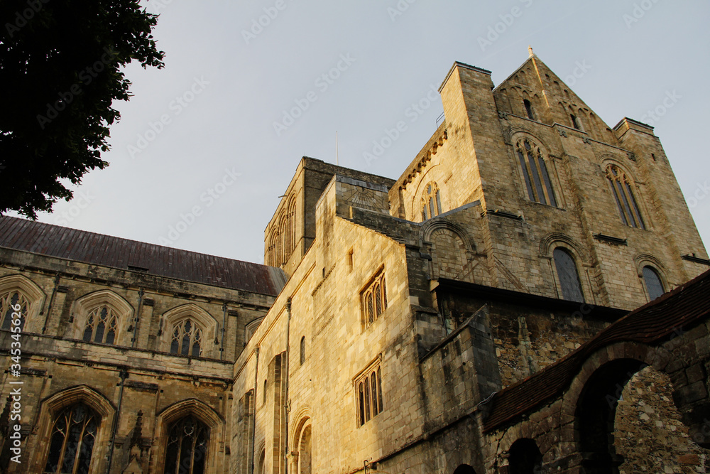 Winchester cathedral during sunset