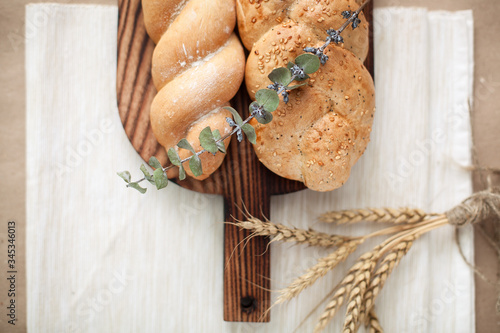 bread on a board with village cereals
