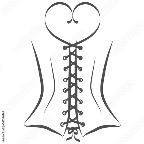 Vector Lingerie Logo. Emblem For Women's Underwear Shop or Boutique. Black and White Silhouette of Corset, Lacing and Heart 