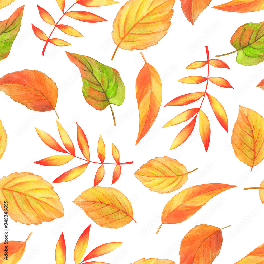Fototapeta premium watercolor illustration, seamless pattern, autumn leaves , wallpaper and fabric ornament, wrapping paper,