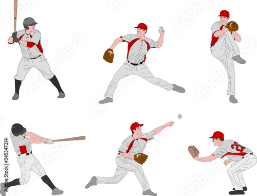 baseball players detailed color illustration - vector