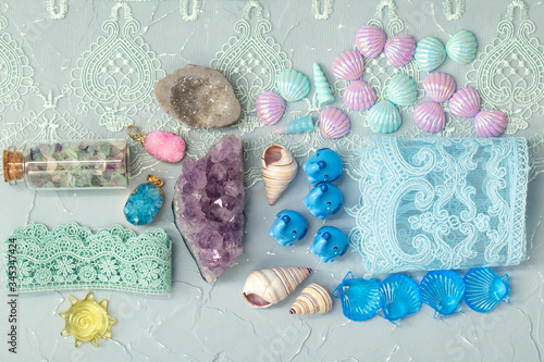 Crystals, stones, lace, shells and other small things for scrapbooking and creative Hobbies