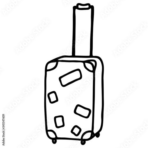 Suitcase for travel in doodle style, black linear drawing, isolate on a white background, vector simple illustration