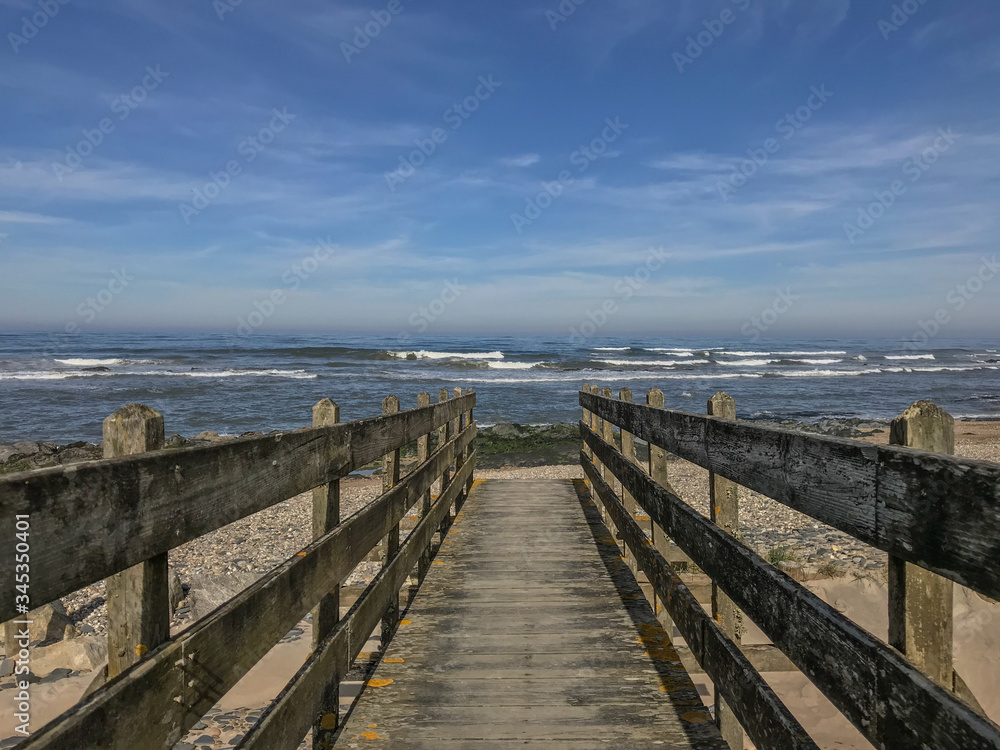 Wooden bridge to the beach in Esposende, Portugal.