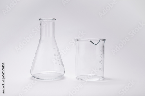 Chemistry laboratory research beaker and test tube, science and medical concept