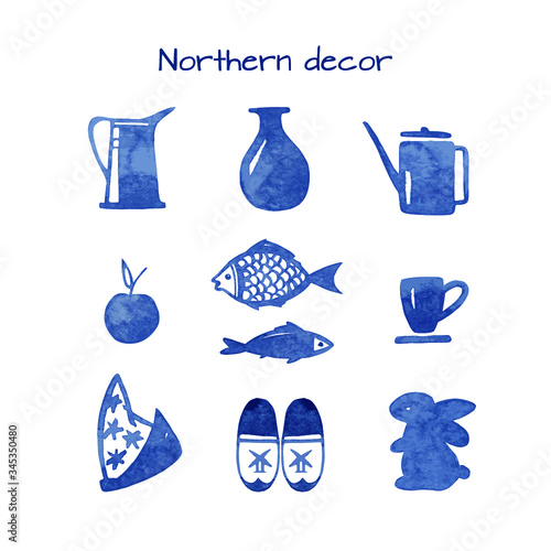 Hand drawn watercolor set of dutch elements, decorations and things