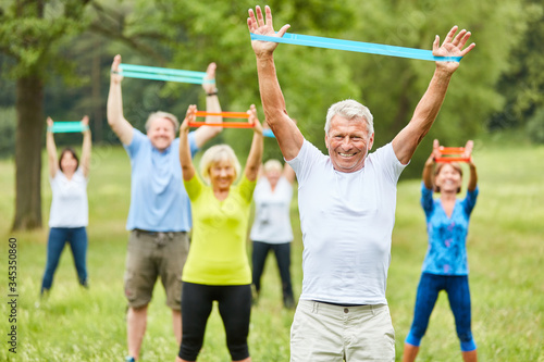 Seniors exercise fitness with stretch band