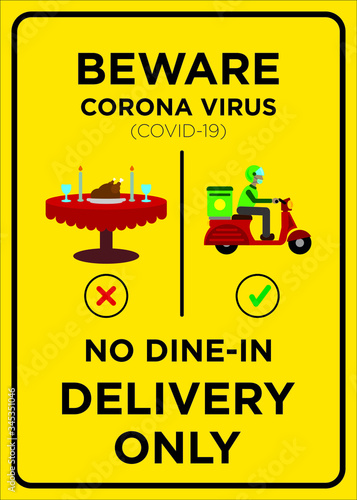 Vector Poster: Corona Virus (COVID-19), No Dine-in, Delivery only poster