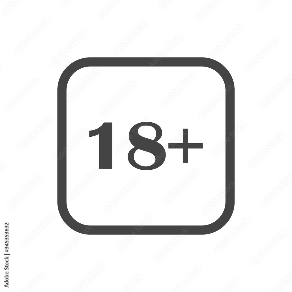 Vector icon age limit eighteen years on white isolated background. Vector icon age limit eighteen years on white isolated background.