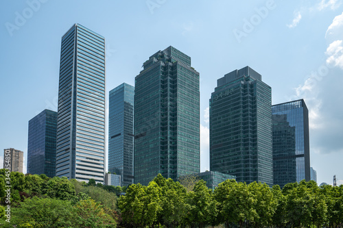 Central park lawn and financial center office building  Chongqing  China