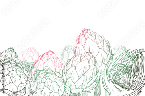 Hand drawn graphic background with artichokes