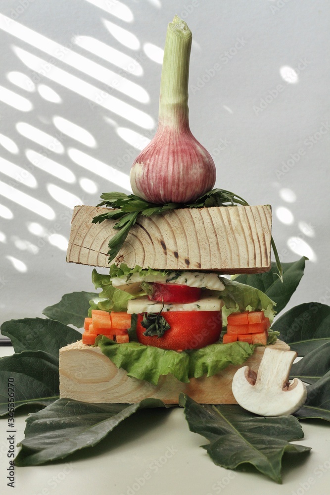 Creative sandwich, design food, crazy modern view of healthy food