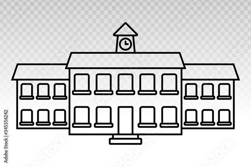 School building line art icon for educational apps and websites on a transparent background
