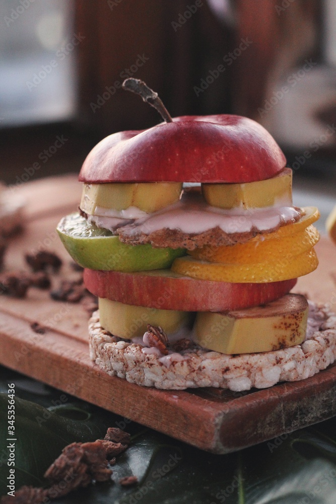 Creative sandwich, design food, crazy modern view of healthy food, summer mood