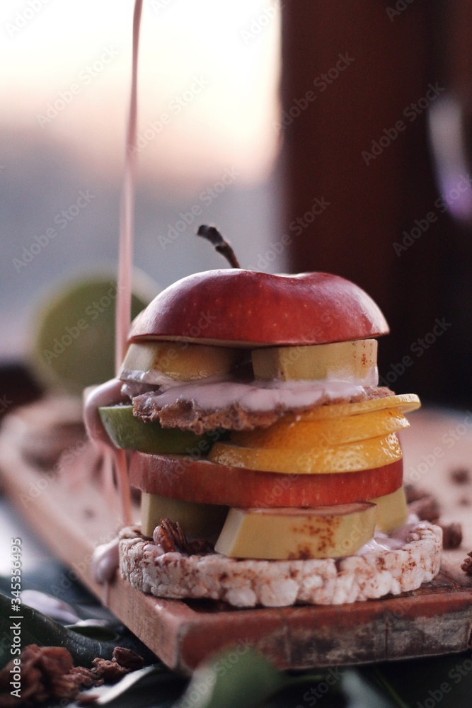 Creative sandwich, design food, crazy modern view of healthy food, summer mood
