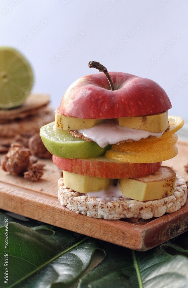 Creative sandwich, design food, crazy modern view of healthy food, summer mood