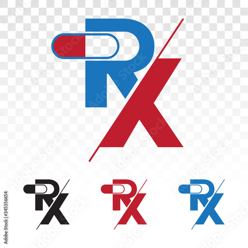 Rx medical pharmacy medicine flat icons or logo on a transparent background