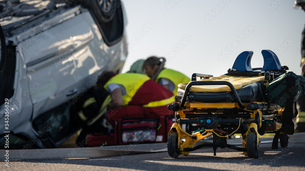 Paramedics and Firefighters Arrive On the Car Crash Traffic Accident ...