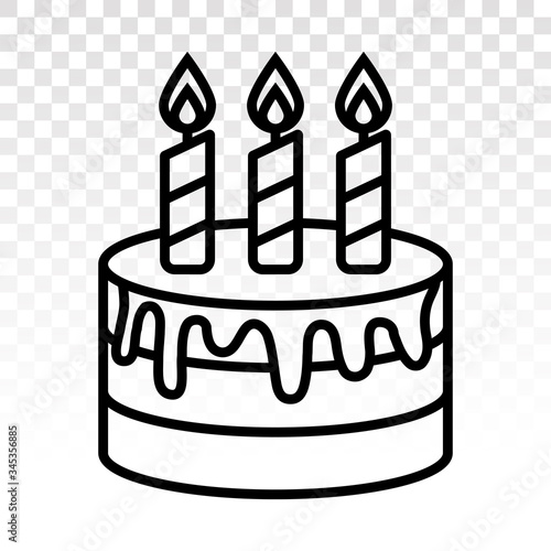 colorful birthday cake & candles with vector line art style icon on a transparent background
