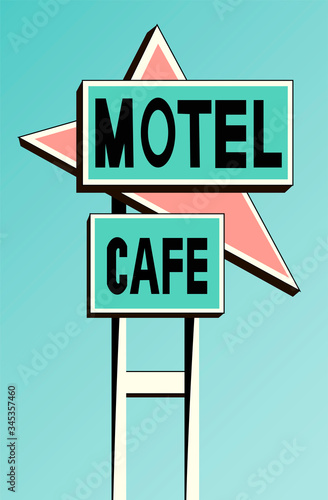 Creative concept travel vector illustration hotel hostel motel sign signboard on the road.