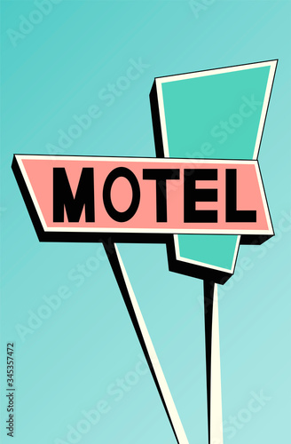 Creative concept travel vector illustration hotel hostel motel sign signboard on the road.