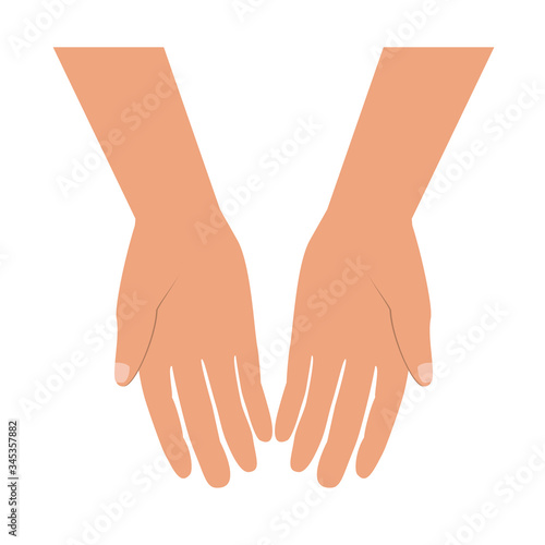 Vector flat illustration of giving or begging hands.