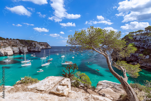 Konstfotografi Seascape view of the most beautiful bay Cala Macarella of the island Menorca, Ba