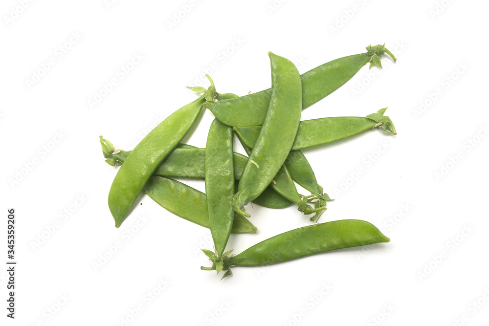 Closeup of organic flat green beans on white background Closeup of organic flat green beans on white background