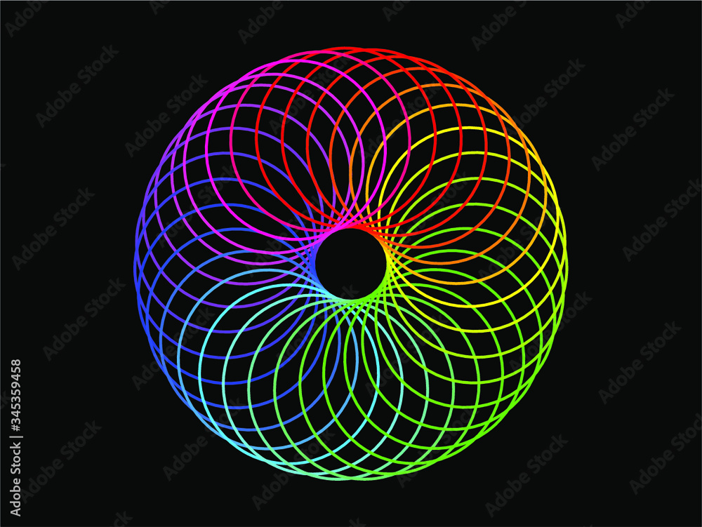 Sacred Geometry Torus Hypnotic Rainbow Eye, Vector Illustration Stock