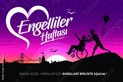 International Day of Persons with Disabilities Greeting Card.  Turkish Translate: Engelliler haftası, Engel Yok, Tebrik Karti.