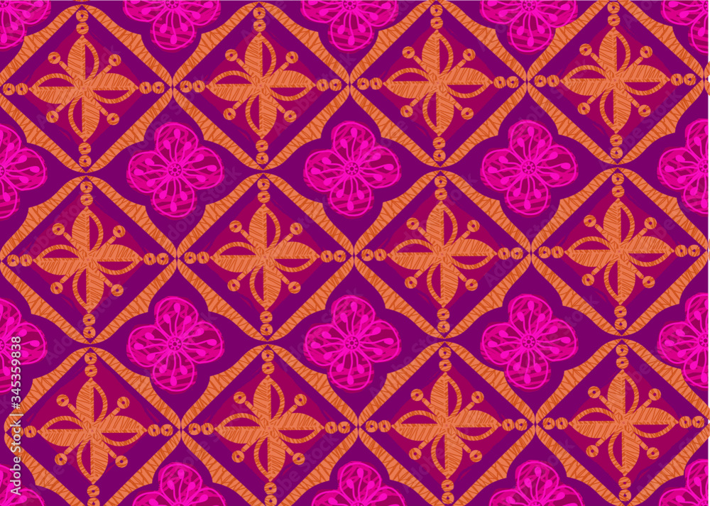 Indonesian batik motifs with very distinctive plant patterns,Vector