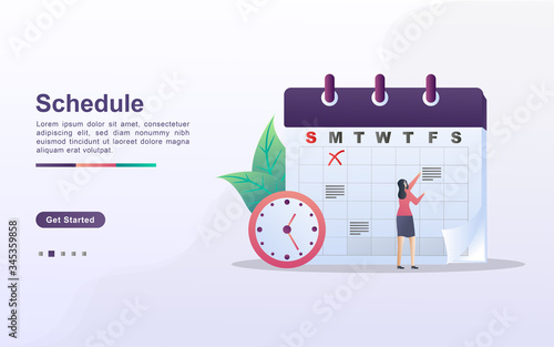 schedule and planning concept, personal study plan creation, business time planning, events and news, reminder and schedule. Can use for web landing page, banner, mobile app. Flat design vector
