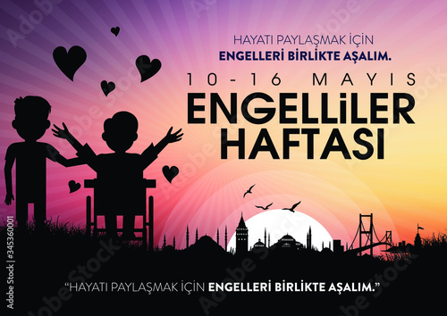 International Day of Persons with Disabilities Greeting Card.  Turkish Translate: Engelliler haftası, Engel Yok, Tebrik Karti.