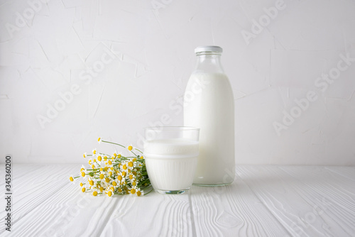 Homemade kefir. Organic probiotic kefir drink or yogurt with probiotics on a white background