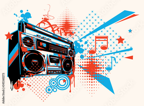 Funky colorful boom box music graffiti 