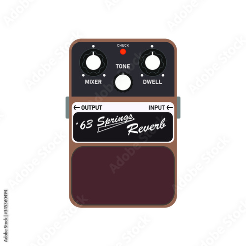 Brown vintage '63 Springs reverb guitar stomp box effect, graphic icon design. t-shirt artwork.