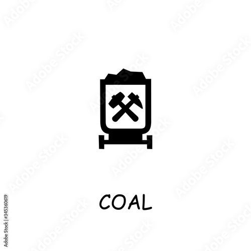 Coal trolley flat vector icon