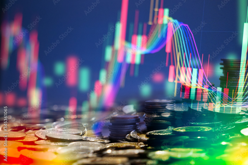 Stock market digital graph chart on LED display concept. A large ...