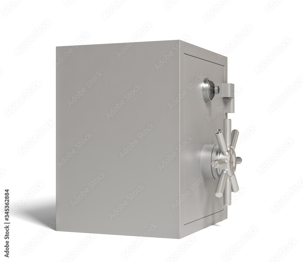 The metal safe isolated on a white background. Security storage. Keeping money. 3d rendering The metal safe isolated on a white background. Security storage. Keeping money. 3d rendering