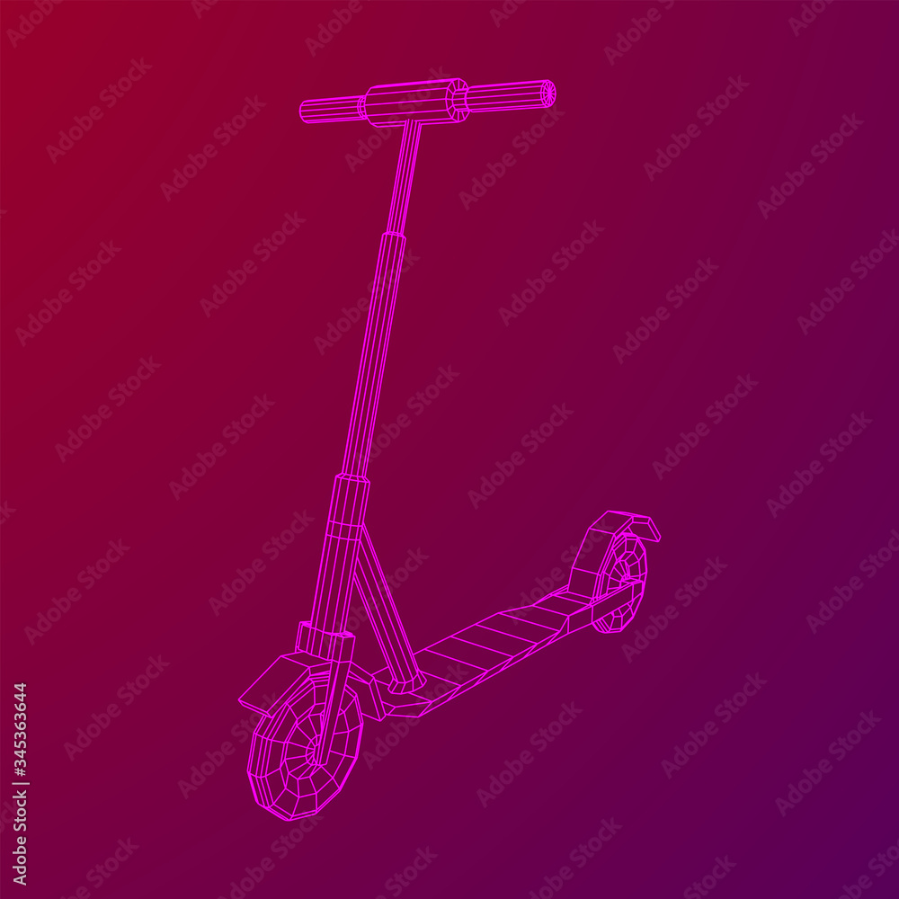 Roller scooter balance kick push bike. Eco alternative city transport. Wireframe low poly mesh vector illustration. Roller scooter balance kick push bike. Eco alternative city transport. Wireframe low poly mesh vector illustration.