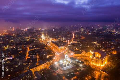 Night aerial view of Kyiv city  Ukraine