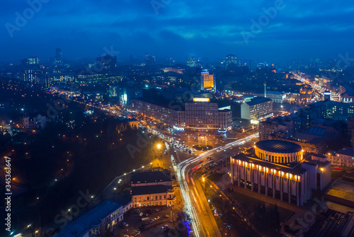 Night aerial view of Kyiv city, Ukraine