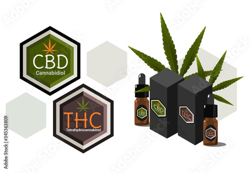 Vector design Health and medical concept icon or logo for  CBD cannabinoids and THC Tetrahydrocannabinol products and oil package