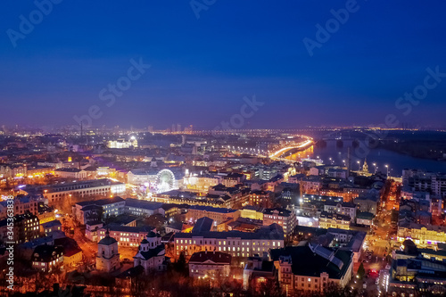 Night aerial view of Kyiv city  Ukraine
