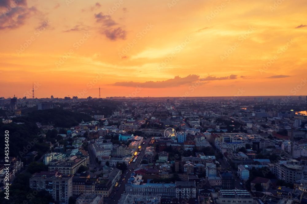 Night aerial view of Kyiv city, Ukraine