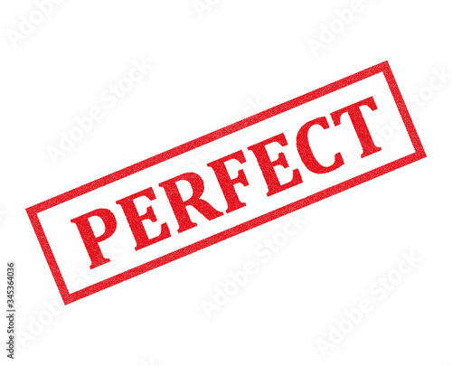 Grunge green perfect word with star icon round rubber seal stamp on white background