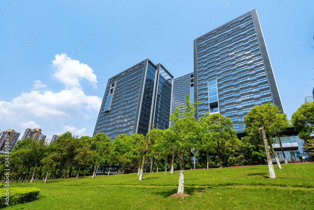 Central park lawn and financial center office building, Chongqing, China