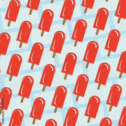 Red popsicle Pattern with blue background - vector