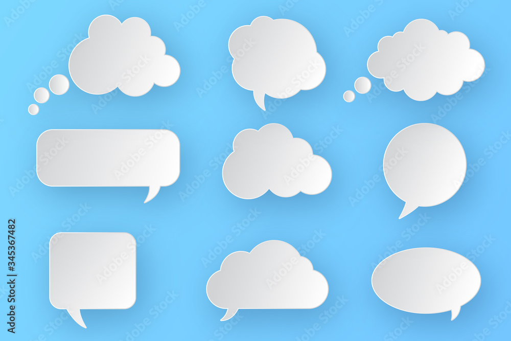 Set of blank empty white speech bubbles. Different design of comic bubble cloud collection. Vector illustration. Set of blank empty white speech bubbles. Different design of comic bubble cloud collection. Vector illustration.