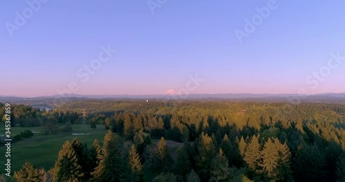 Oregon Golf Course and Country Club on a Beautiful Sunny Blue Day with Mt. hood at Sunset
